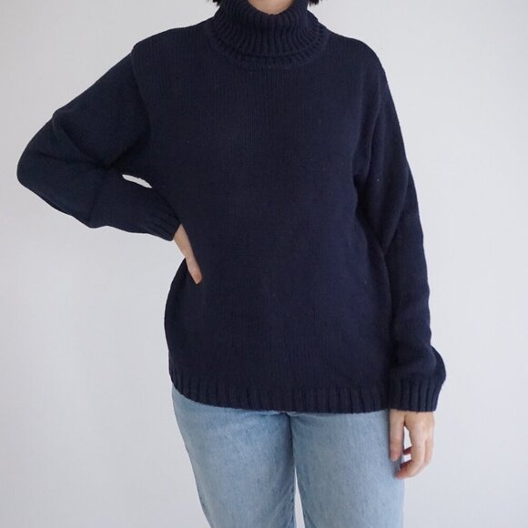 Vintage Dress Barn Navy Turtleneck Sweater Minimalist Preppy Quiet Luxury M - Picture 1 of 9